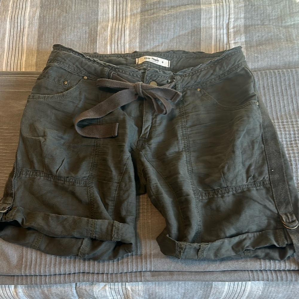 Free People linen shorts with buckles and ties